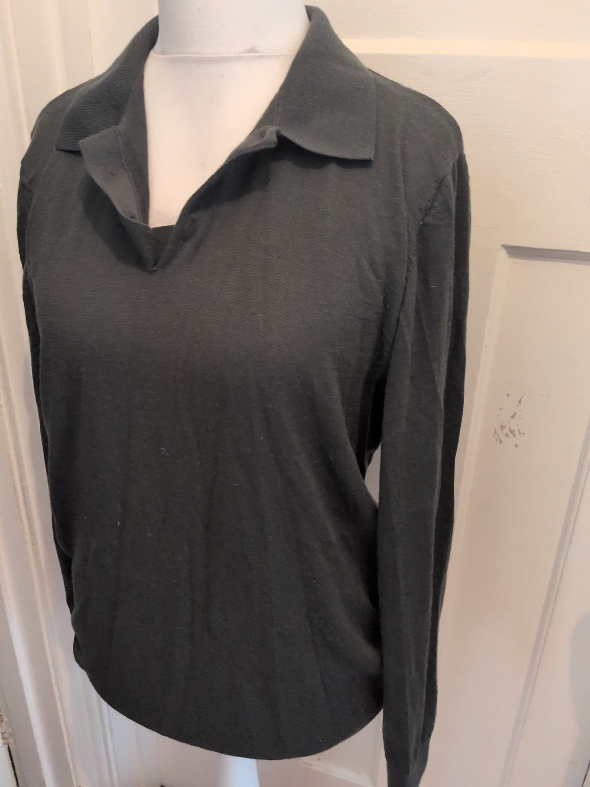 Gap Medium Tall Dark Green Collared Long Sleeve Polo Merino Wool