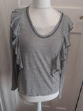Next 12 Black Stripe Long Sleeve Frill/Pleat Shoulder Blouse