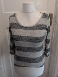 Ladies New Look Size 8 Grey And Black Fleck Stripe Blouse