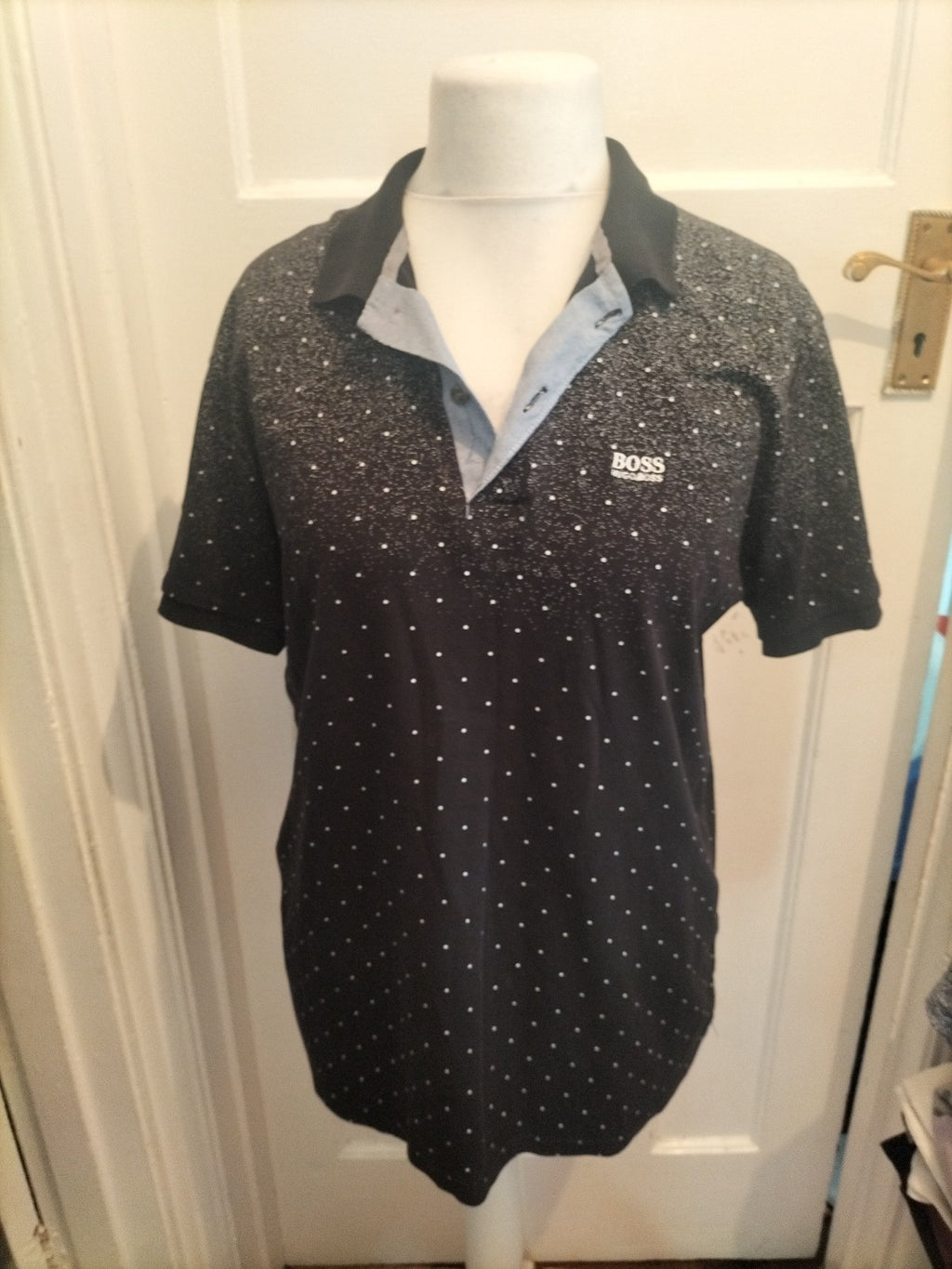 Hugo Boss 2XL Black Patterned Short Sleeve Polo