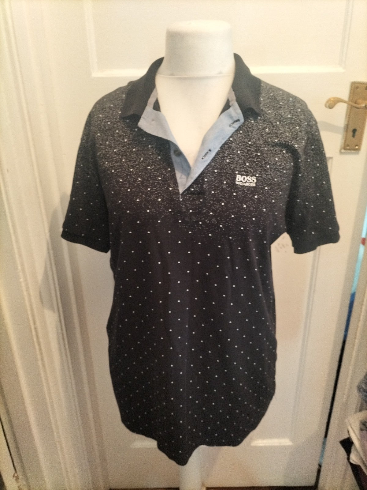 Hugo Boss 2XL Black Patterned Short Sleeve Polo
