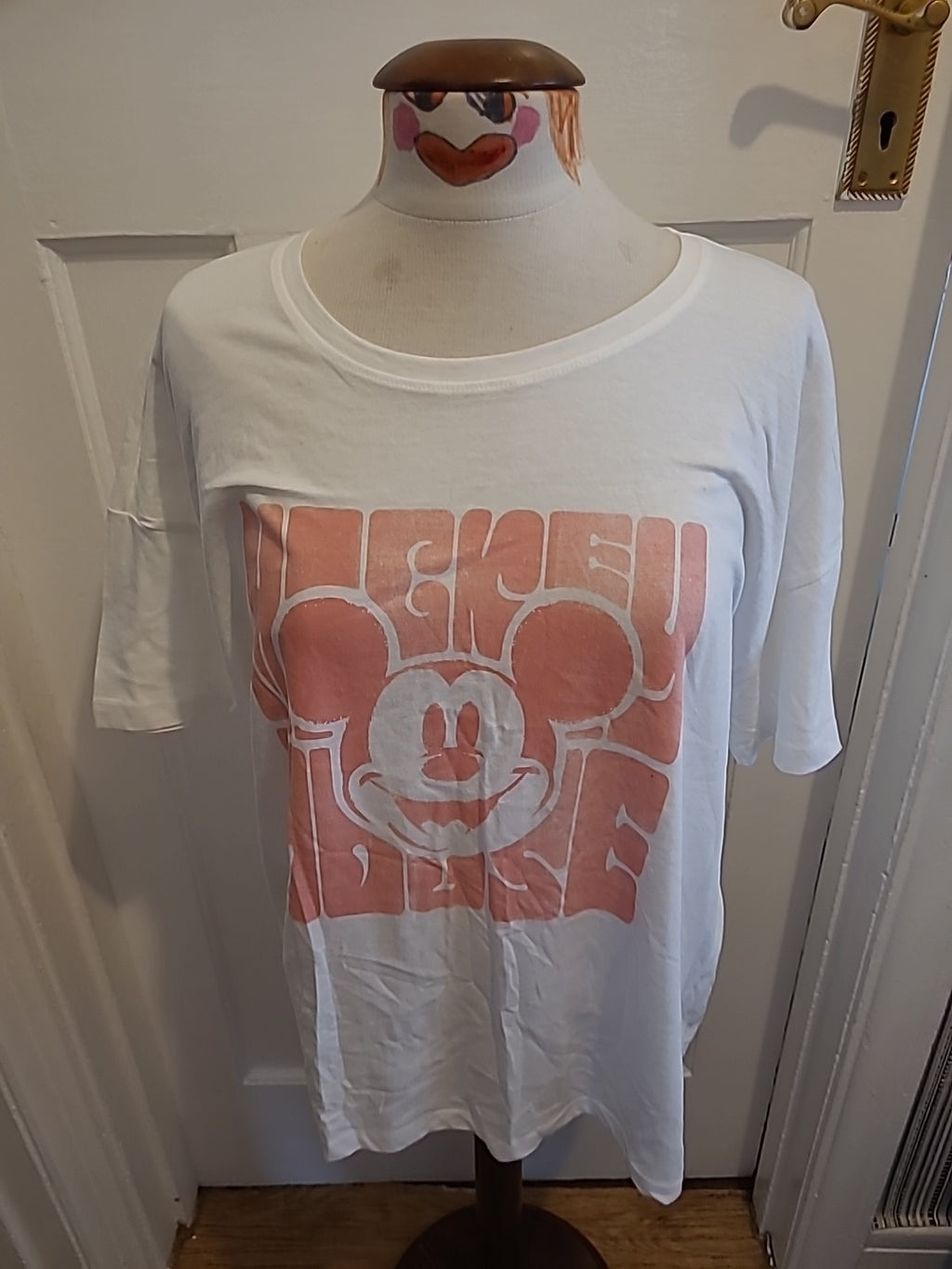Ladies Mickey Mouse Size XL Pink White Short Sleeved Tshirt