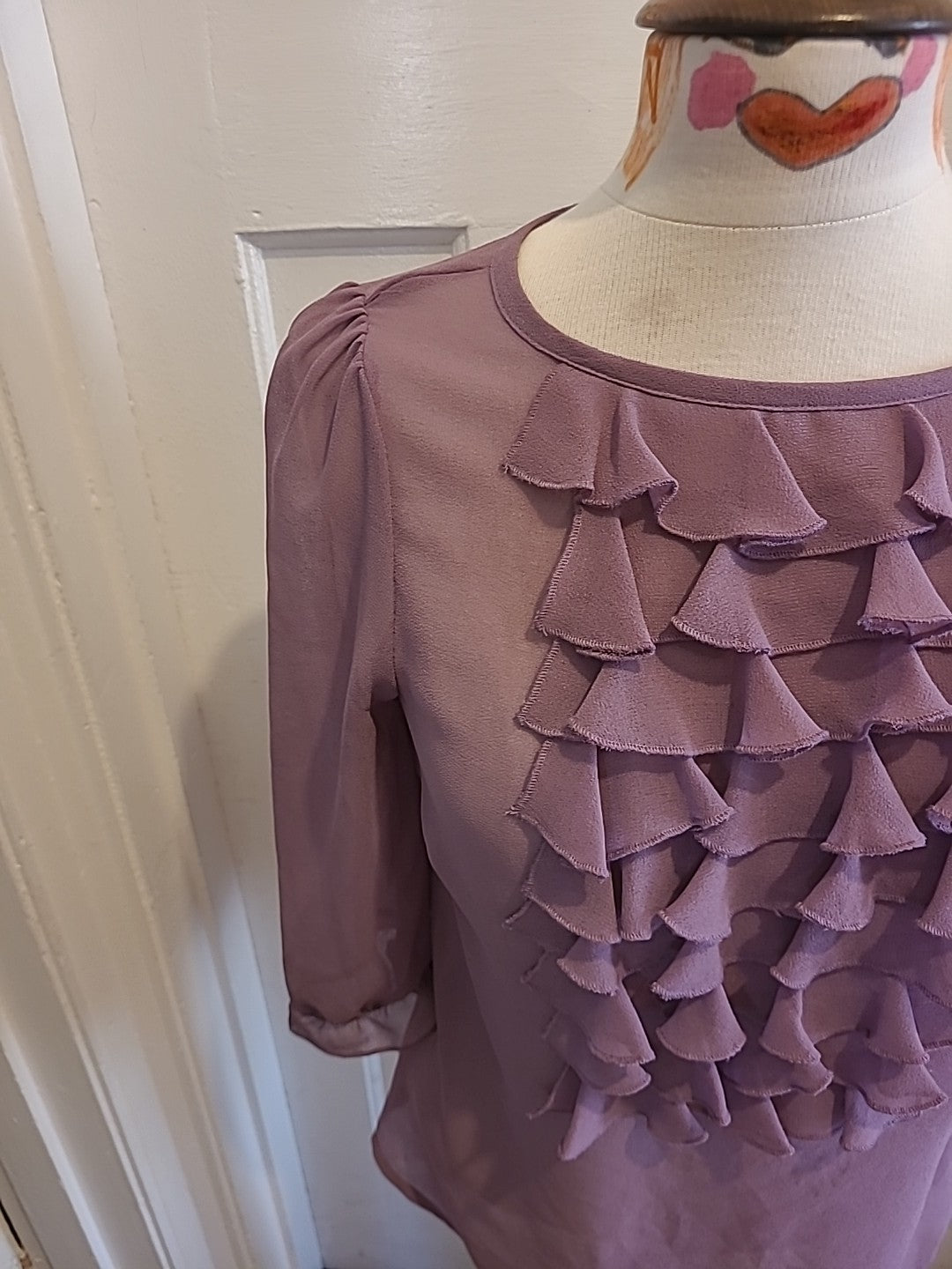 Ladies Primark Size 10 Purple Detailed Long Sleeved Blouse