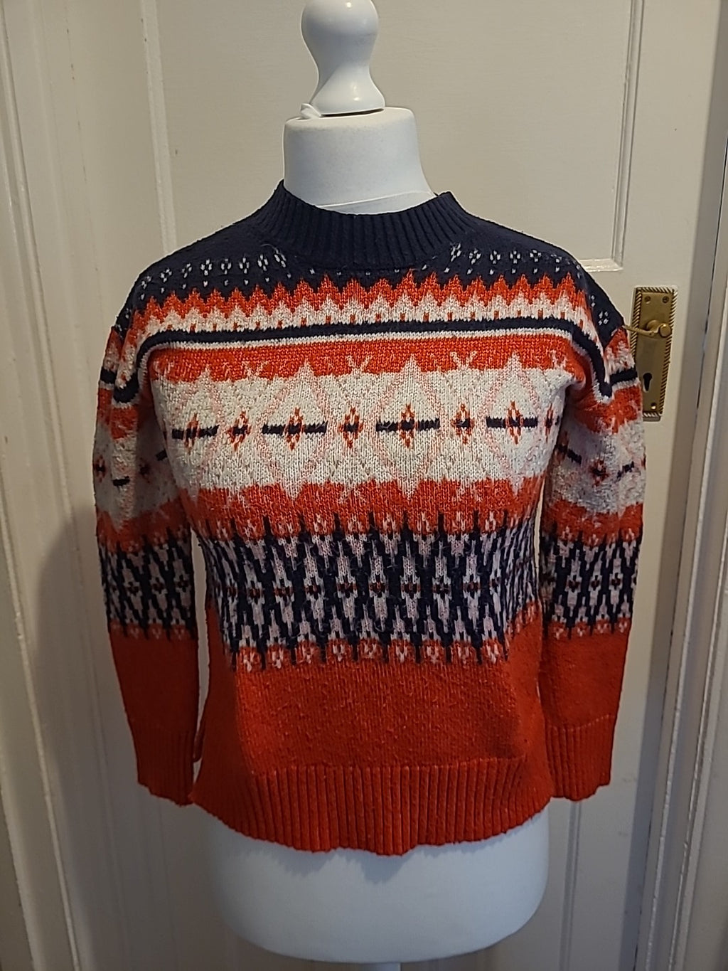Ladies Marks And Spencer Size XS Red And Navy Pullover Jumper