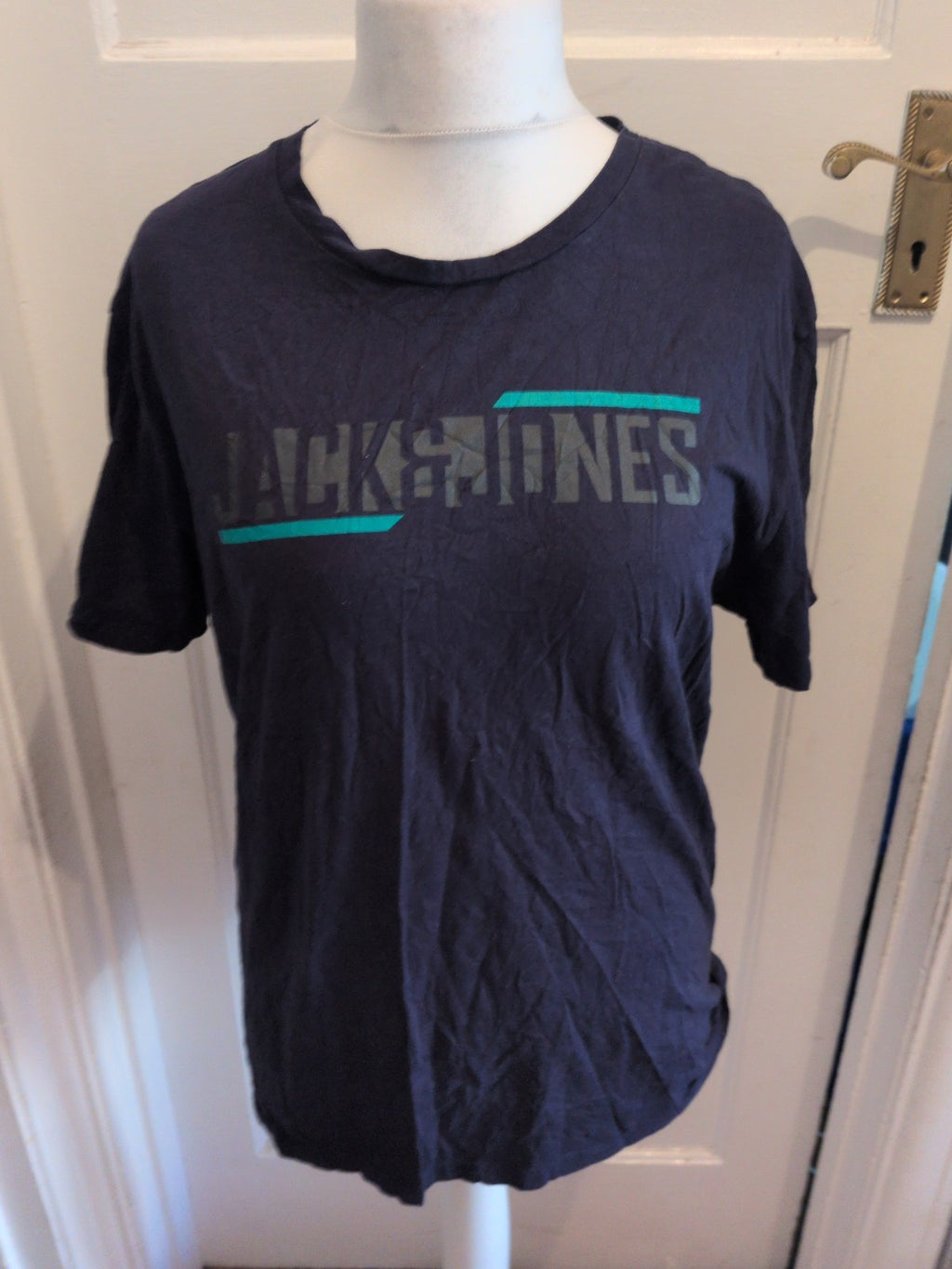 Mens Jack And Jones Size Large Navy Print Short Sleeve T-shirt