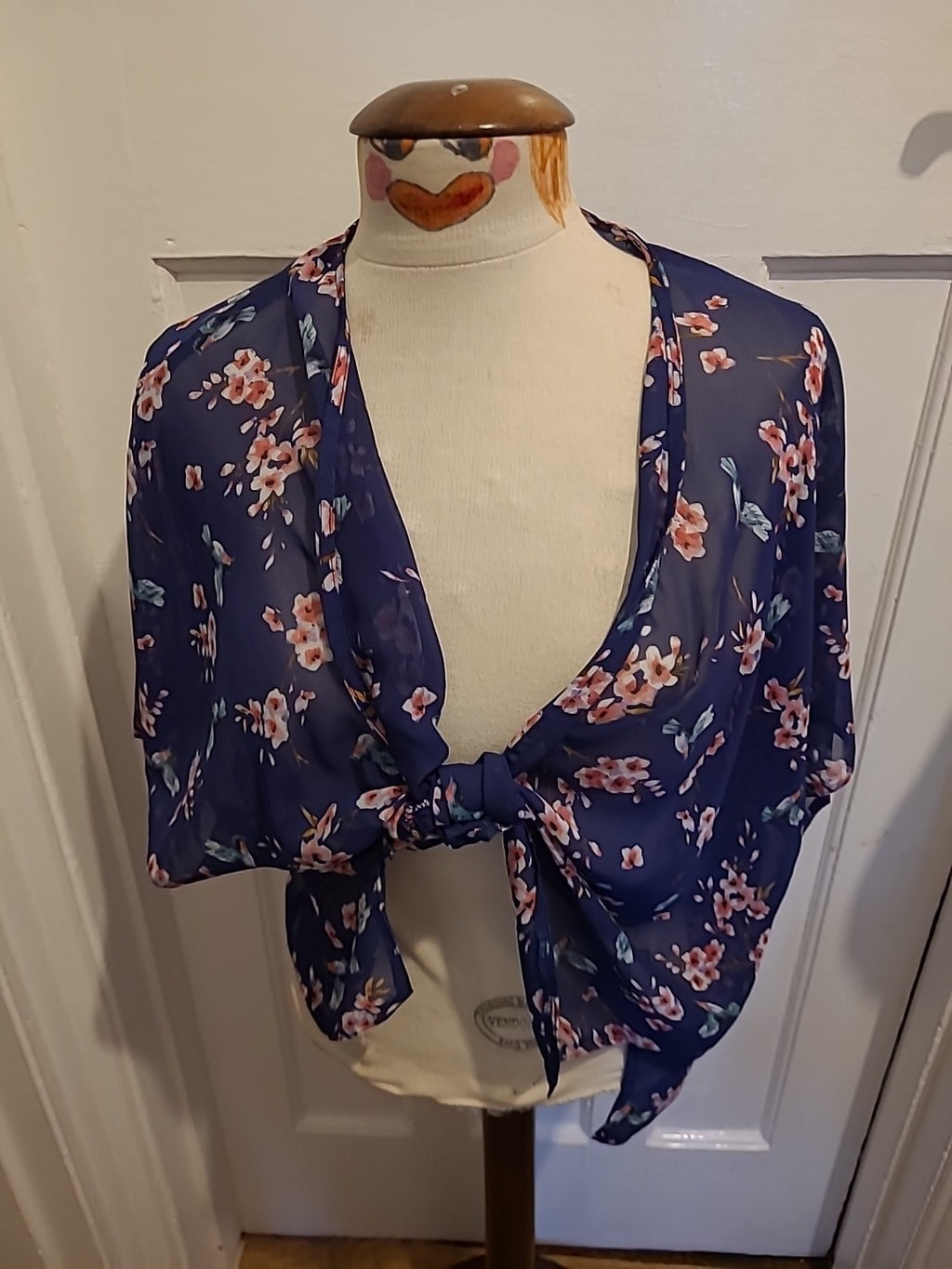 Girls New Look Size Small Navy Floral Tie Blouse