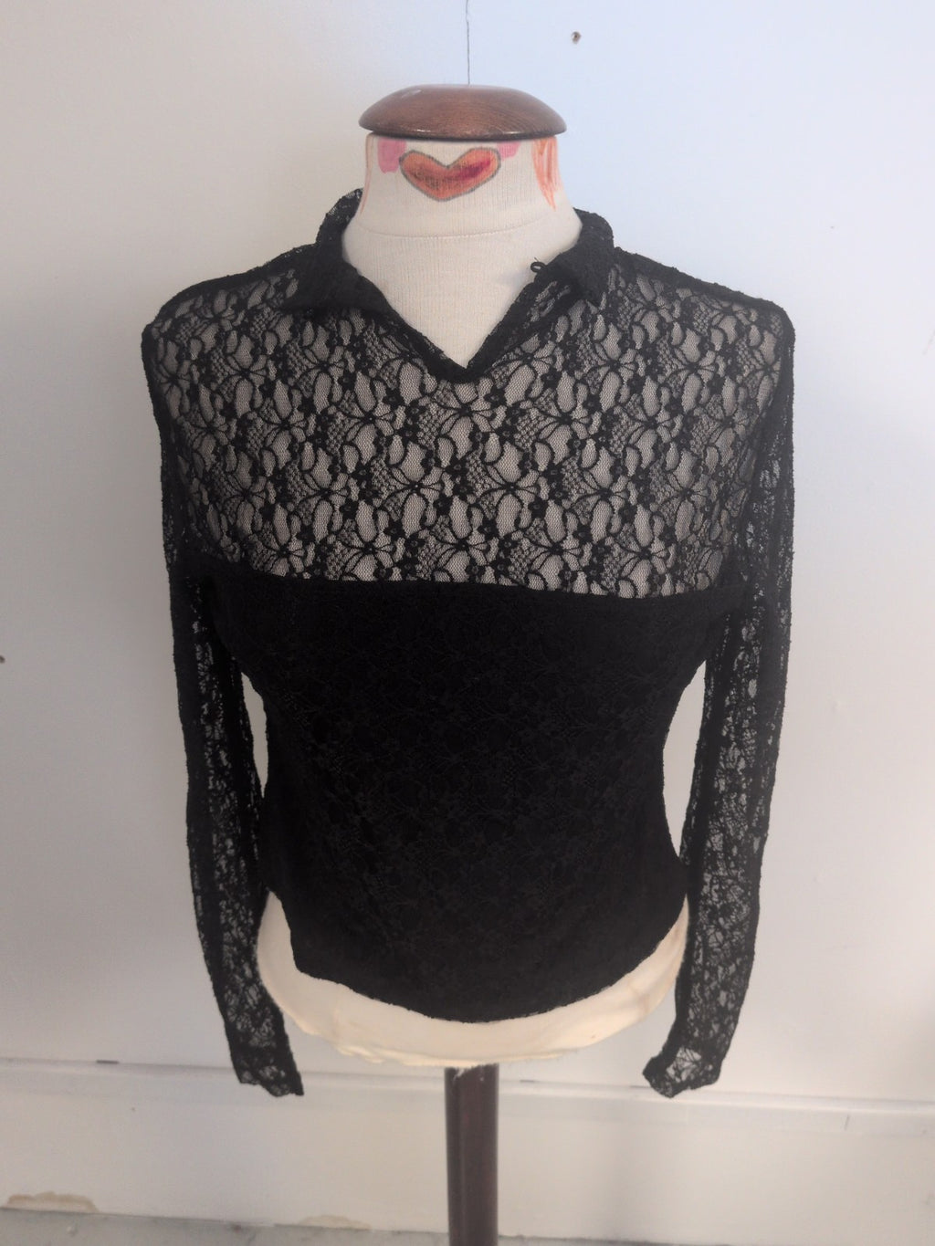 Shein Small Black Lace See Through Long Sleeve Blouse