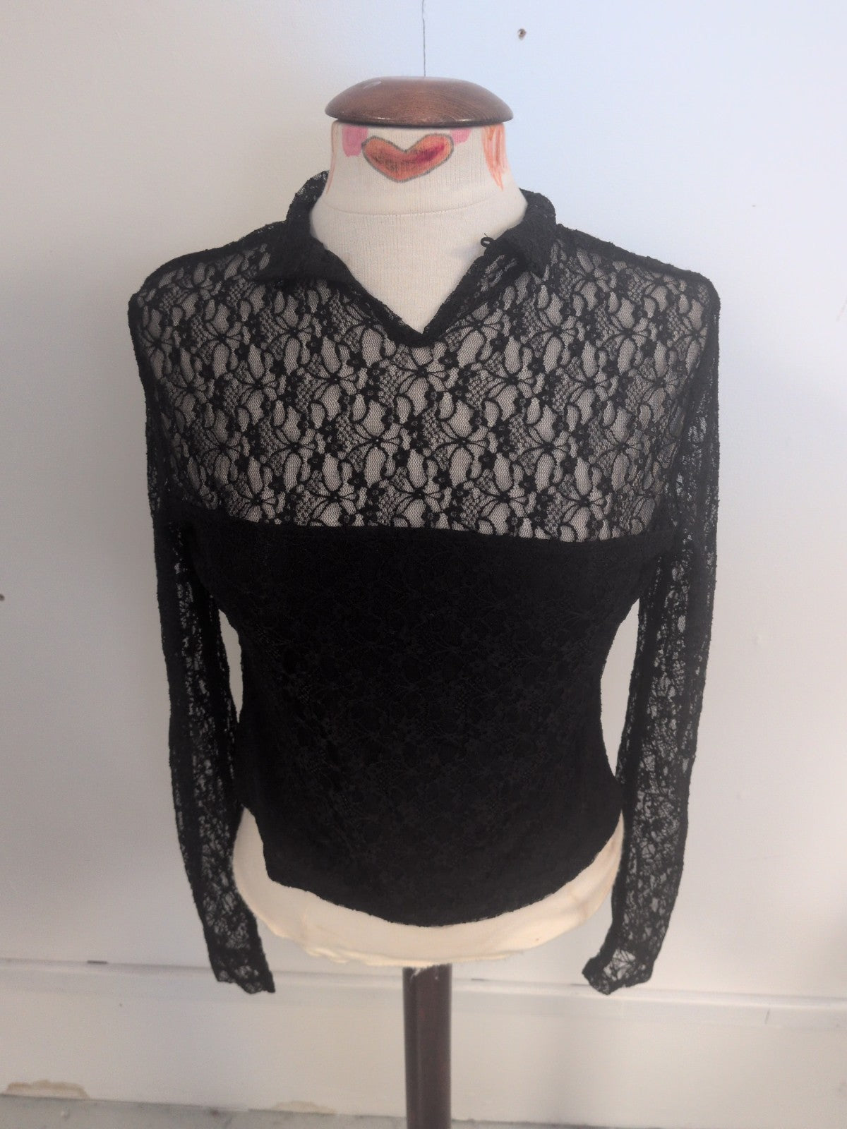 Shein Small Black Lace See Through Long Sleeve Blouse