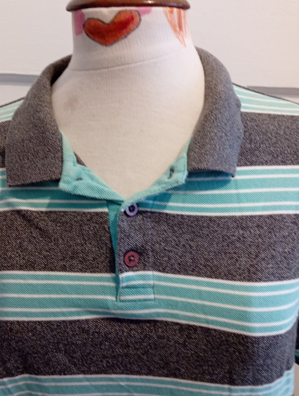 Mens Peacocks Size XL Mint Grey Striped Polo