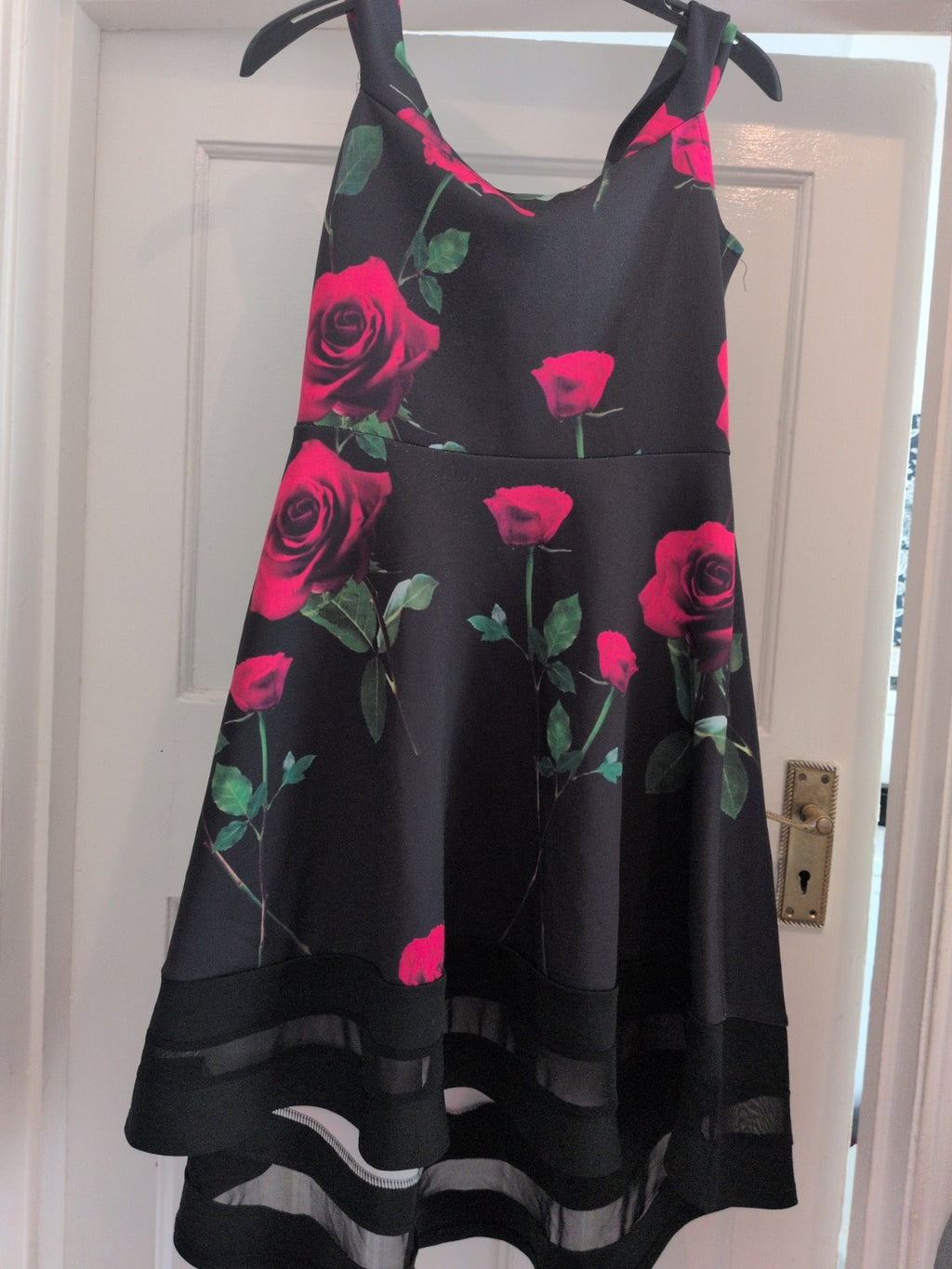Quiz 12 Black Floral Sleeveless Fit And Flare Dress Midi