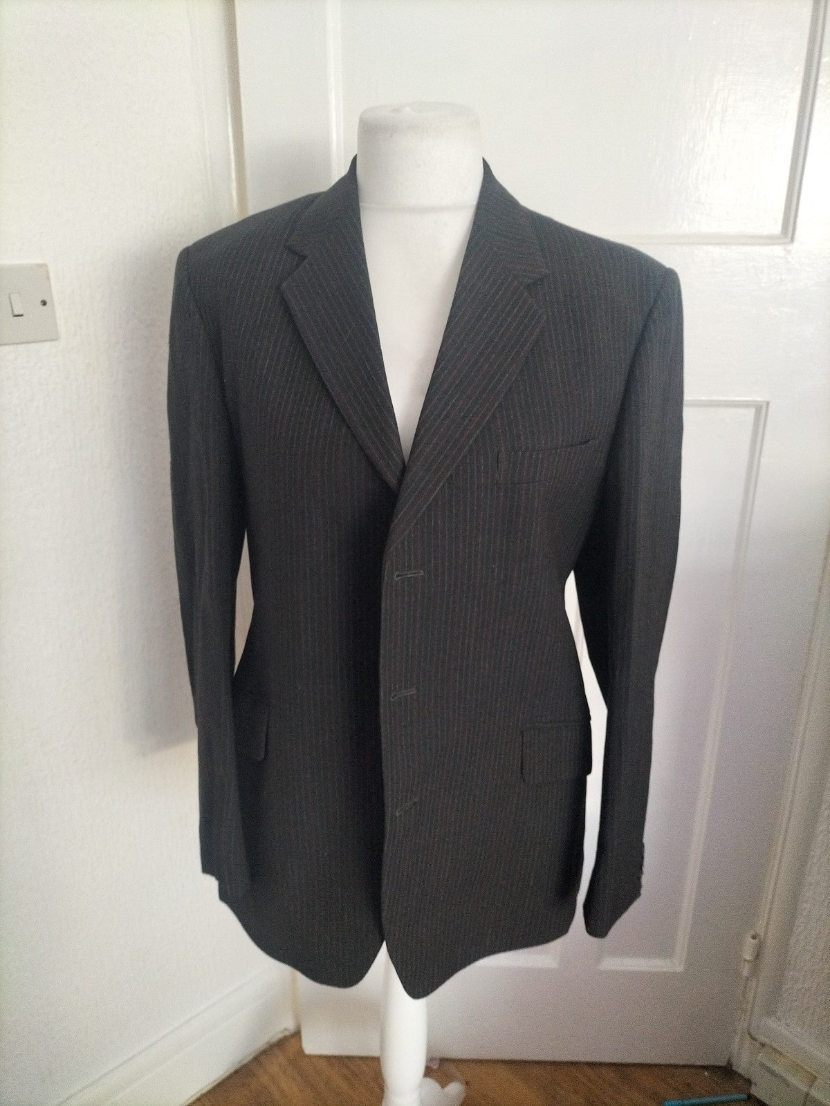 Mens Hodges Size XL Black Pintsripe Suit Jacket