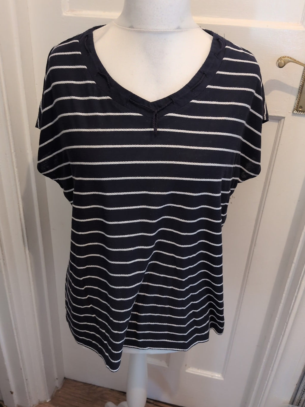 XL Navy And White Striped Short Sleeve Blouse