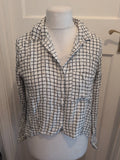 Ladies Topshop Size 14 White Check With Black Long Sleeve Blouse