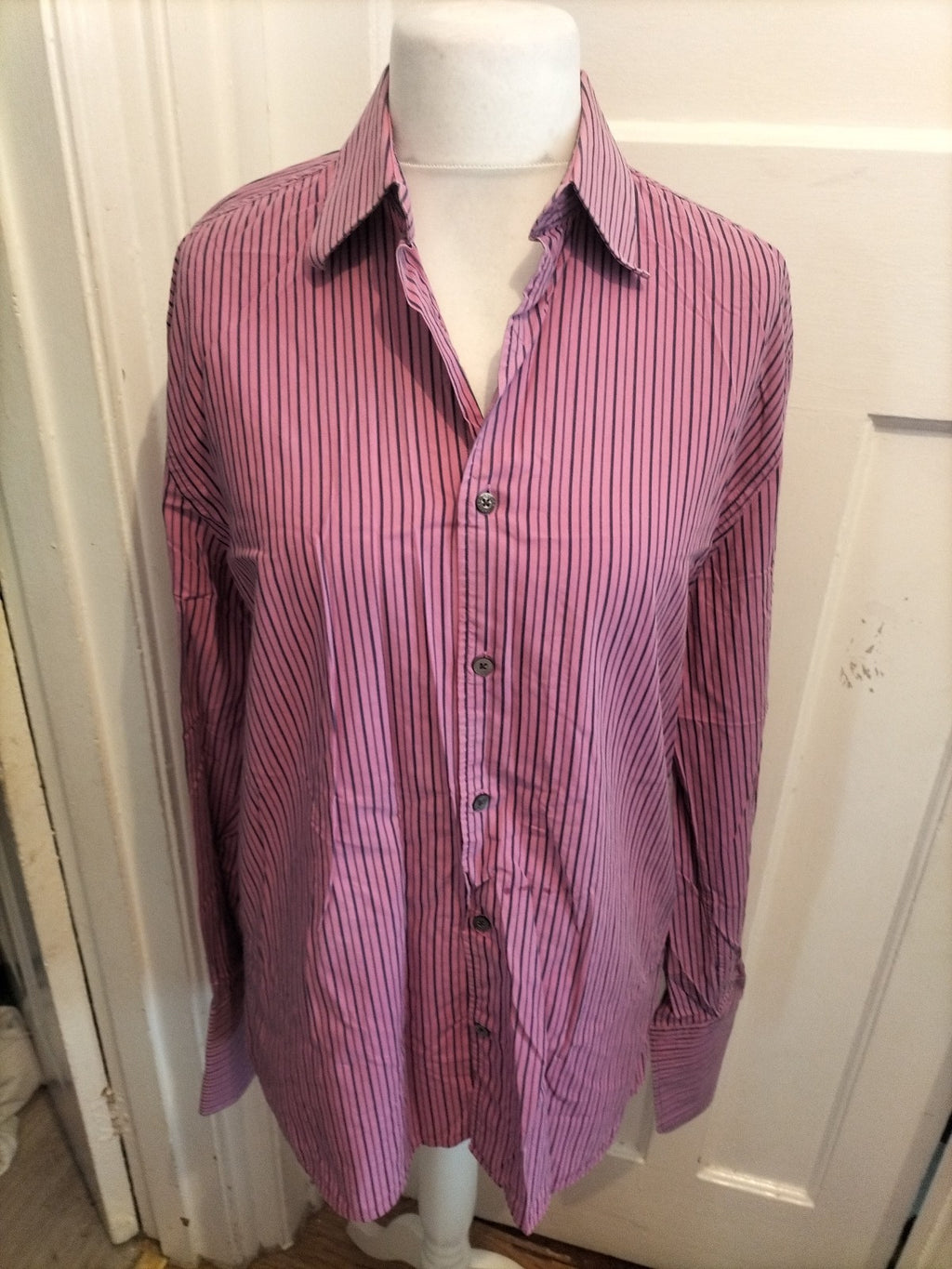 Jaeger 16 Purple And Navy Striped Shirt Long Sleeve