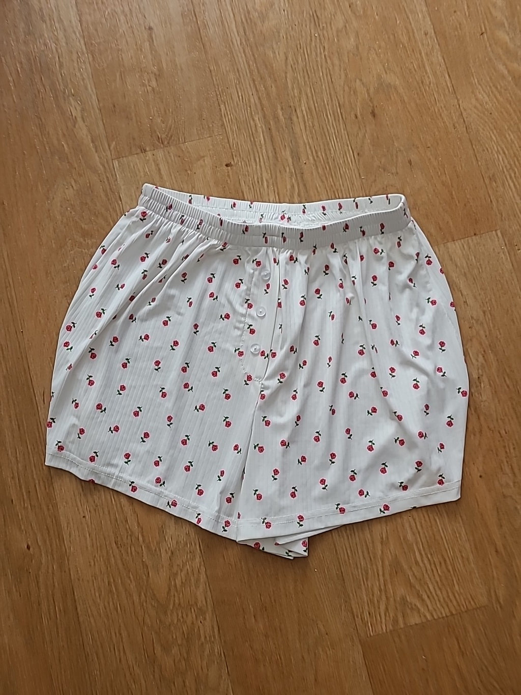 Ladies Size M White And Pink Floral Elasticated Sleep Shorts