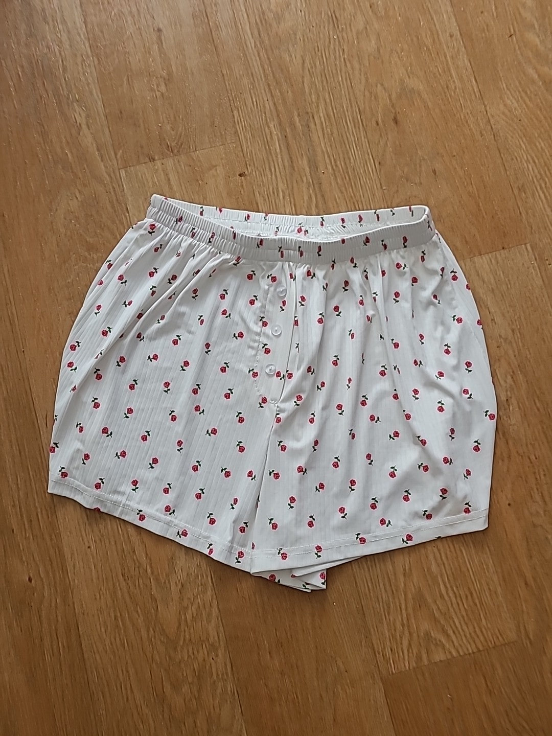 Ladies Size M White And Pink Floral Elasticated Sleep Shorts