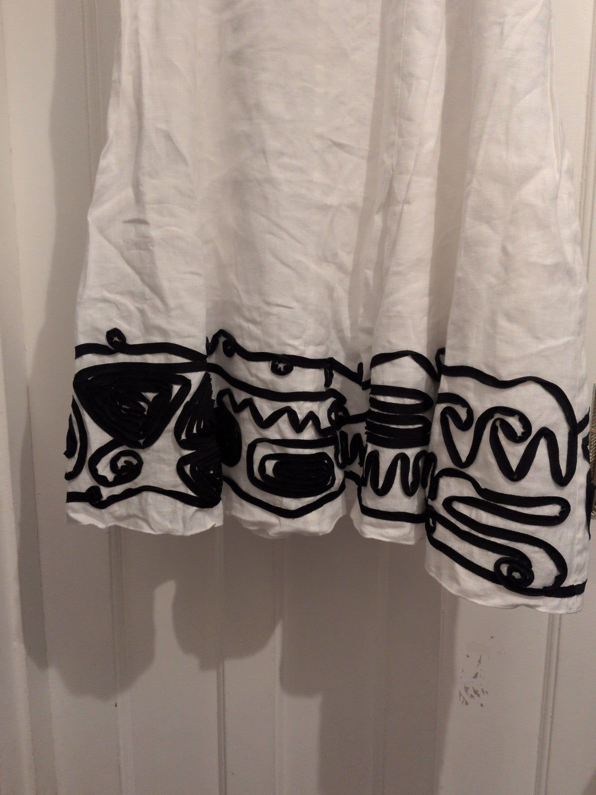 Per Una 10L White With Black Patterning Lined Flare Skirt
