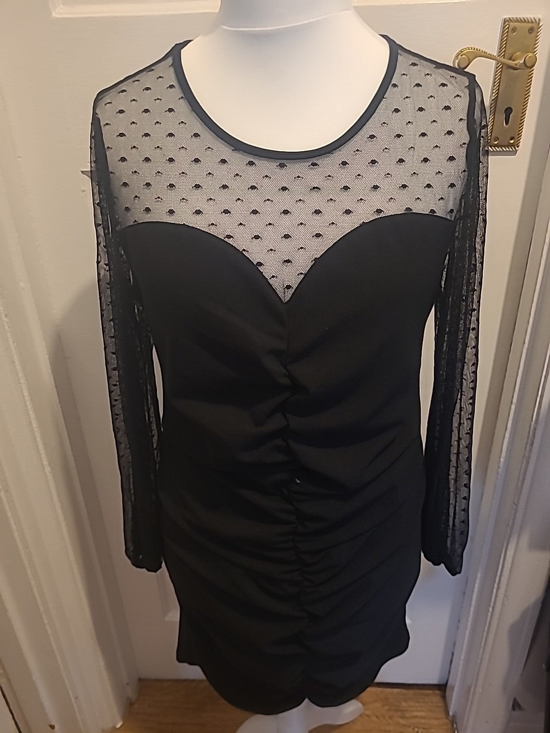 Ladies Size S/M Black Long Sleeved Ruched Dress