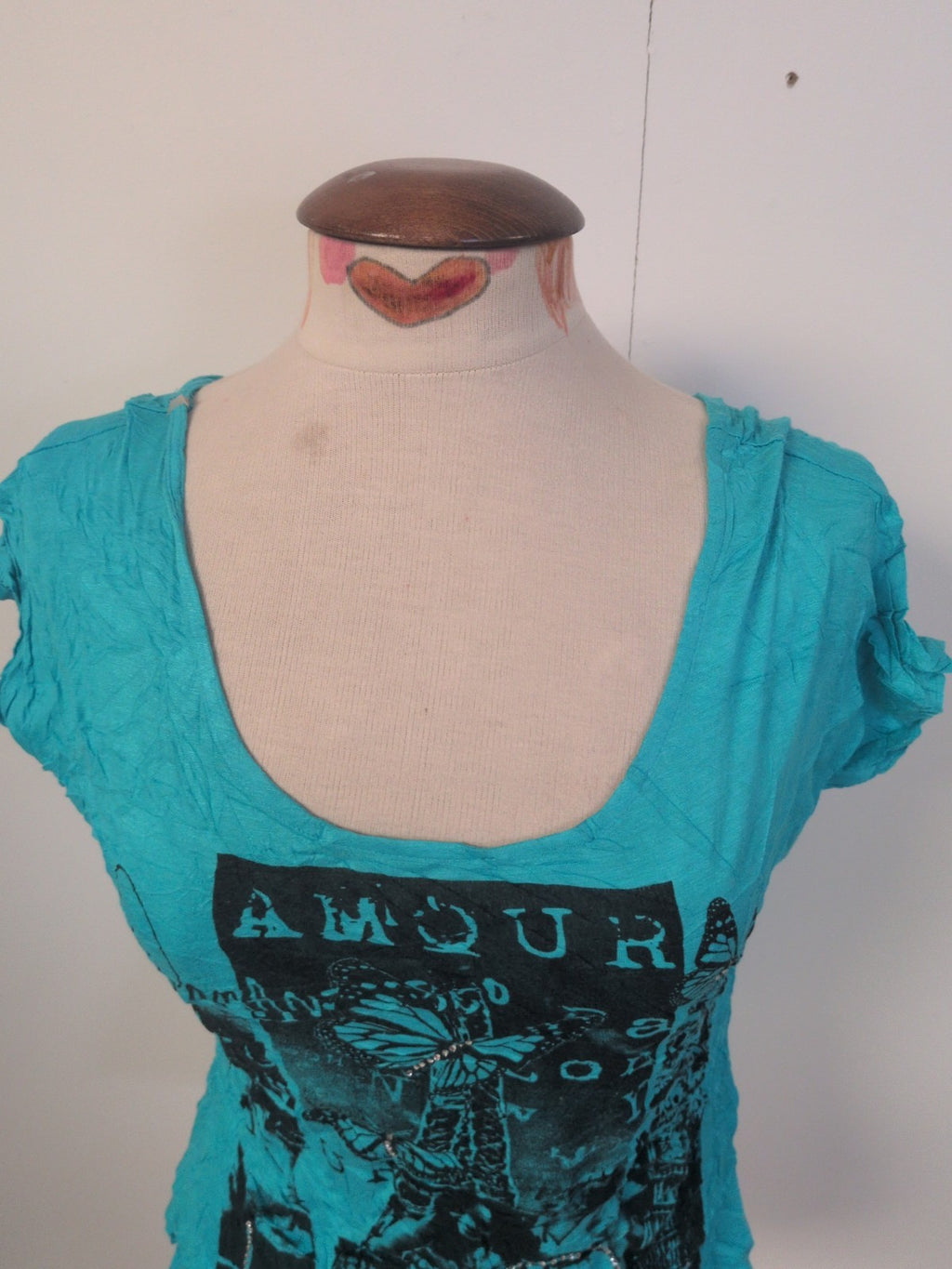 Ladies New Look Size 12 Turquoise Printed Short Sleeve T-shirt
