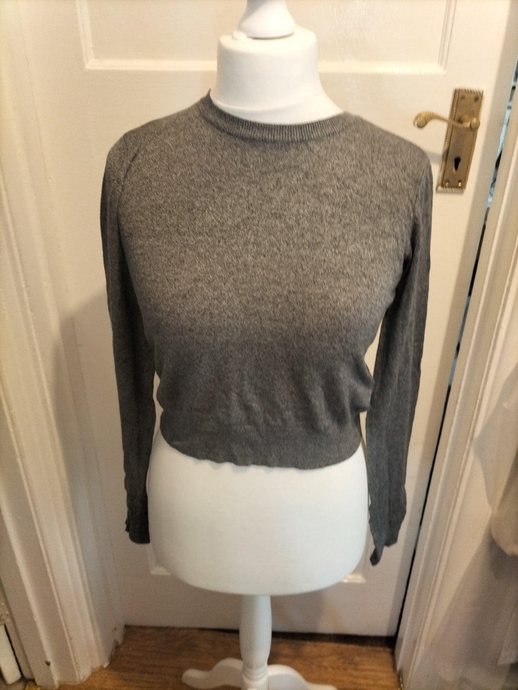 Ladies Bershka Size Medium Grey Long Sleeved Crop Top