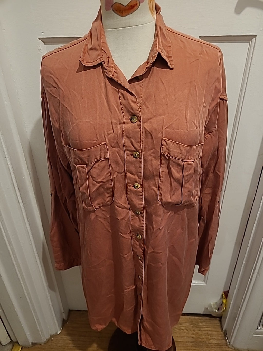 Ladies Primark Size 14 Dark Orange Long Sleeved Tshirt Dress