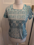 Viz.A.viz Turquoise Blue Short Sleeve Pattern Blouse