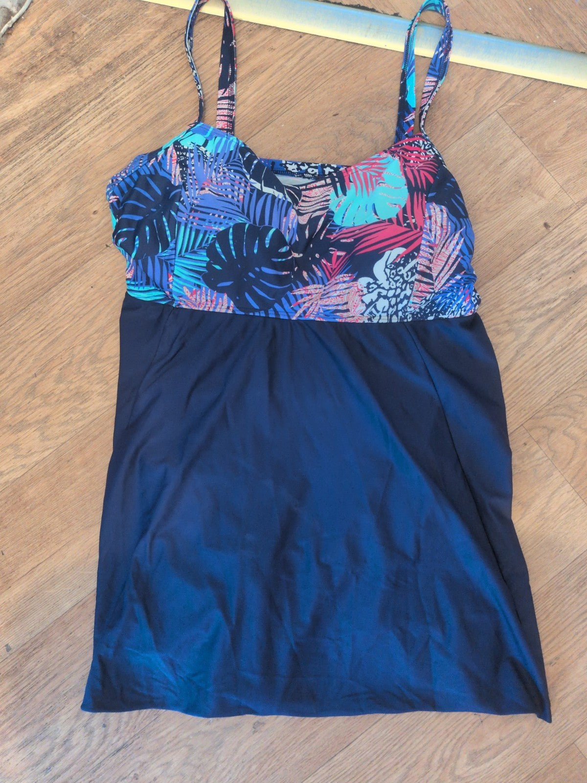 XL Navy Floral Sleeveless Swimming Costume