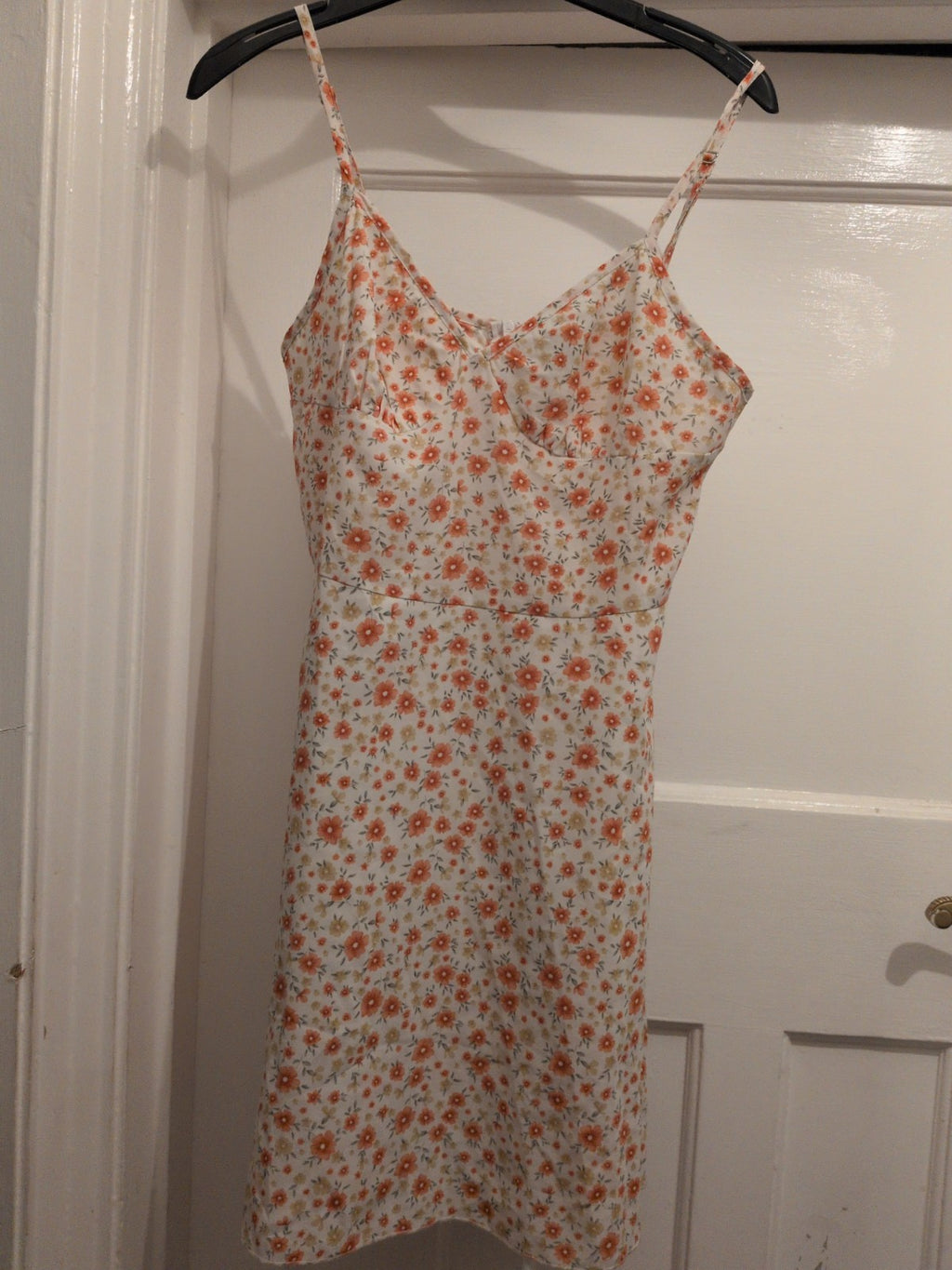 Shein Small Cream Orange And Yellow Flower Sleeveless Knee Length Dress