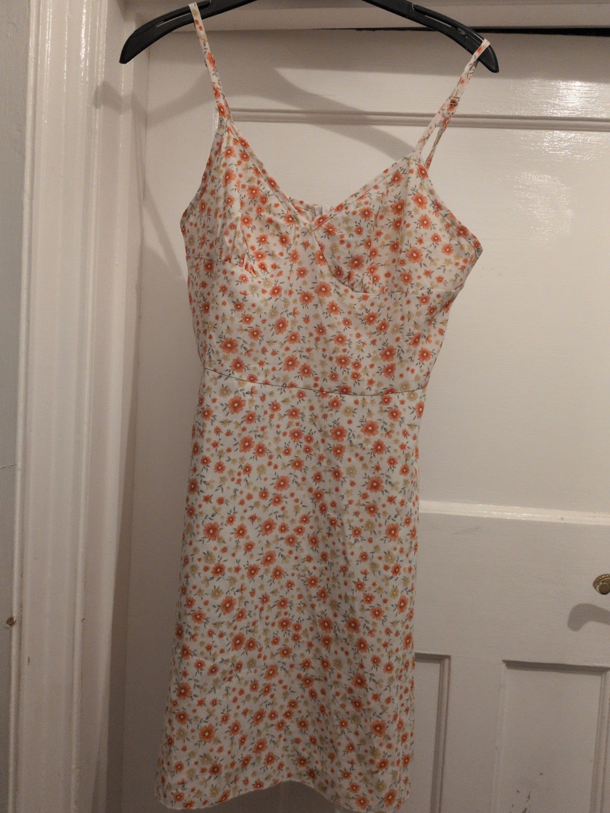 Shein Small Cream Orange And Yellow Flower Sleeveless Knee Length Dress