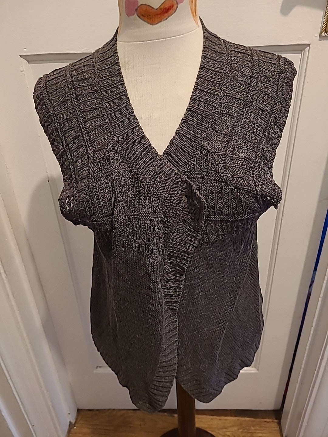 Ladies Marks And Spencer Size 18 Khaki Grey Knit Cap Sleeved Cardigan