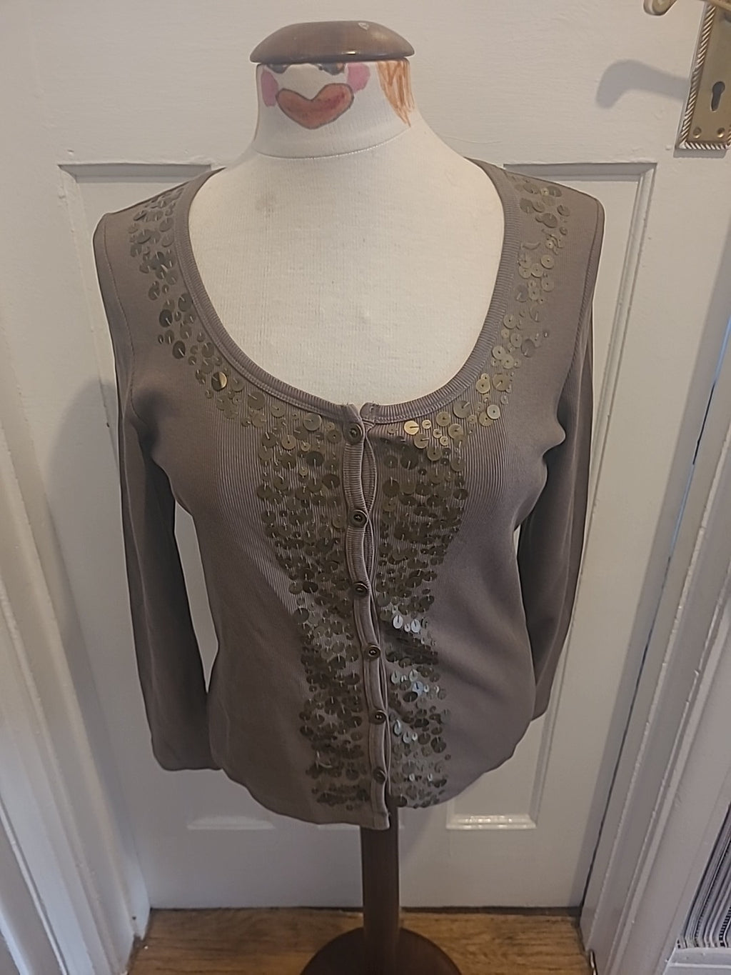 Ladies Re-Launch Size Medium Khaki Brown Long Sleeved Cardigan