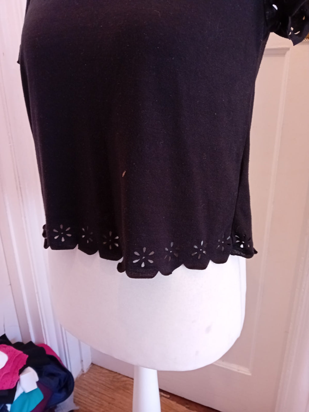 Primark 12 Black Pattern On Sleeve Hem Short Sleeve T-shirt