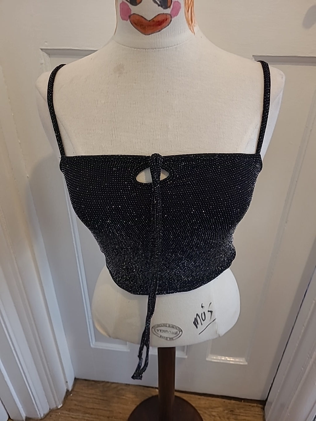 Brand New Prettylittlething Size 10 Black Textured Glotter Keyhole Crop Top