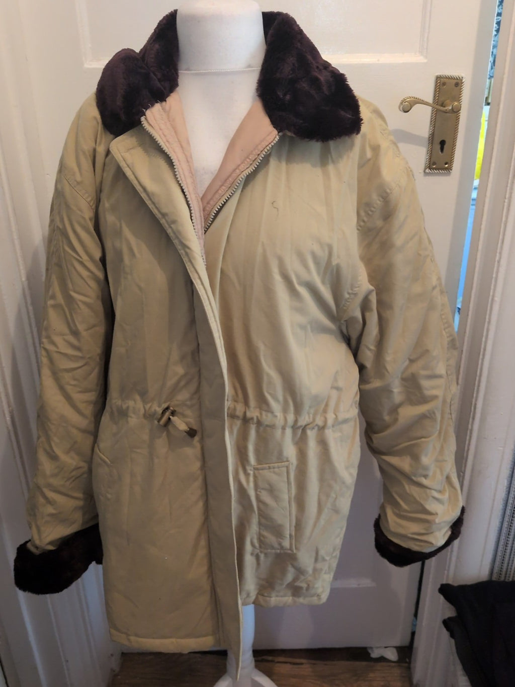 Casual 22-24 Beige With Faux Fur Coat
