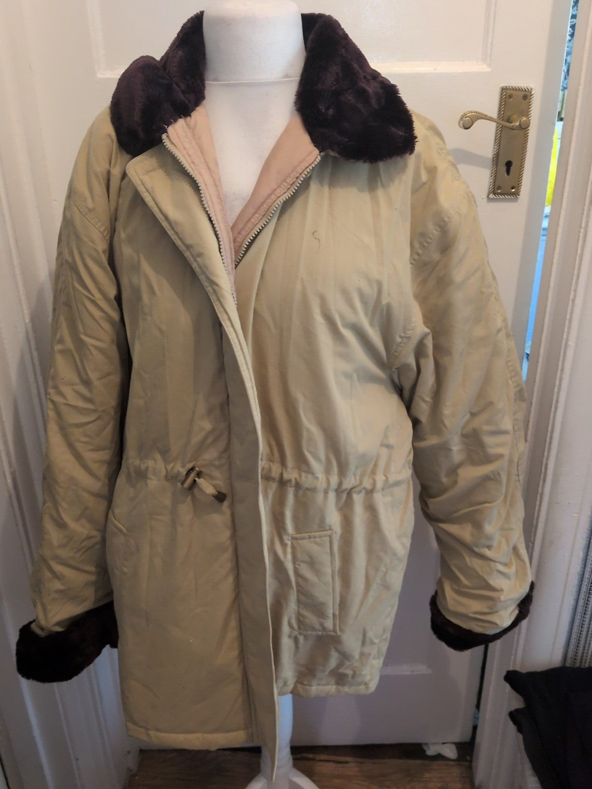 Casual 22-24 Beige With Faux Fur Coat