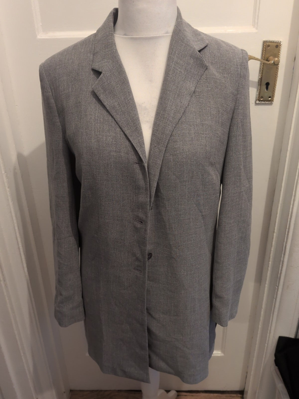 Ladies Principles Size 12 Grey Lined Padded Longer Length Blazer