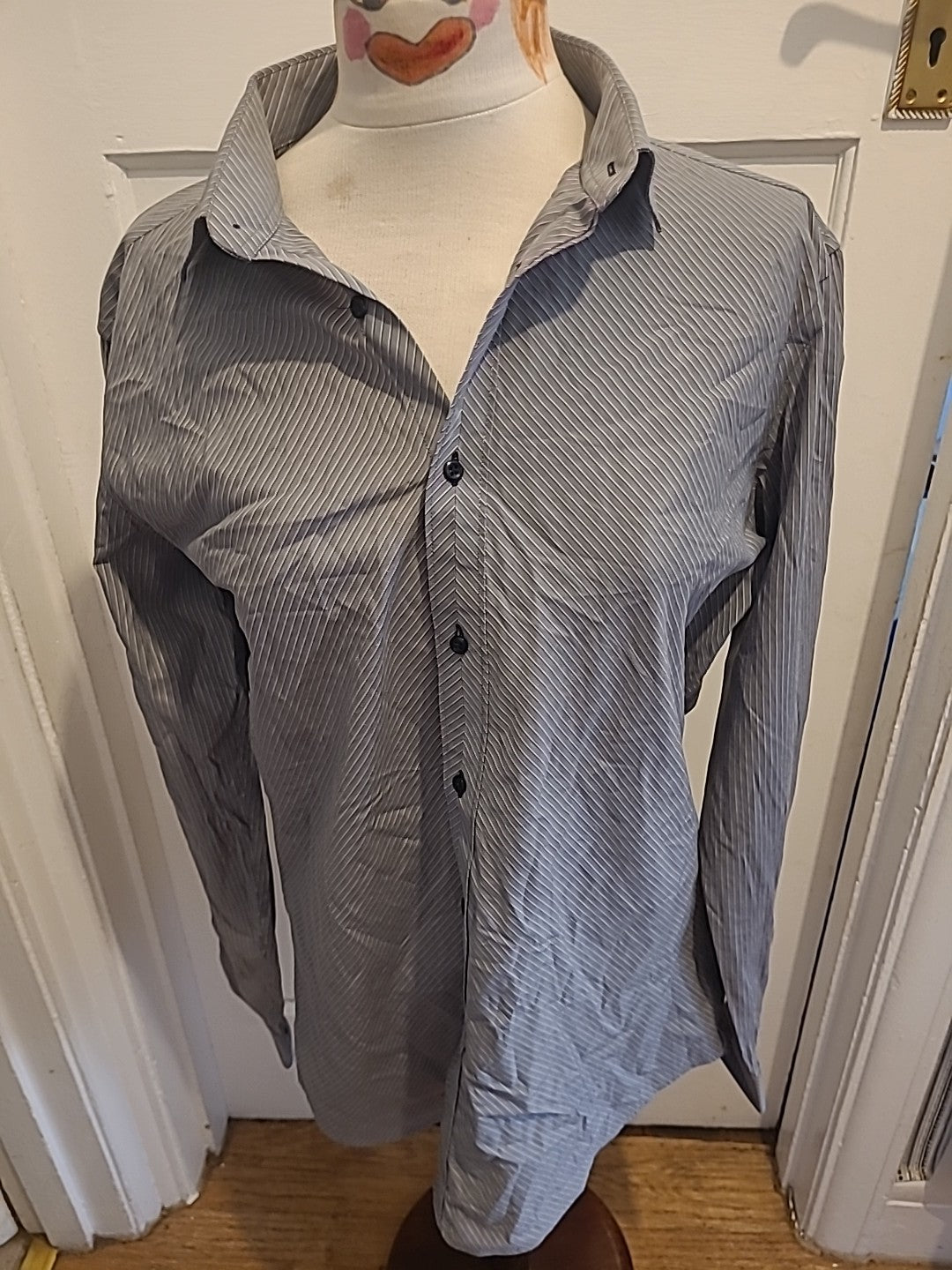 Mens Next Size 16.5" Slim Fit Silver Striped Shirt