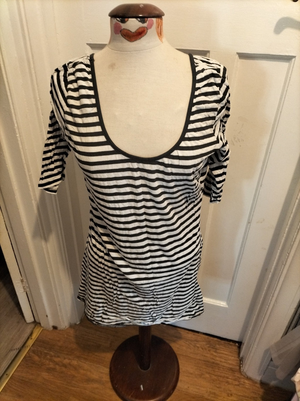 Ladies Next Size M Black And White Striped Short Sleeve Pencil Dress