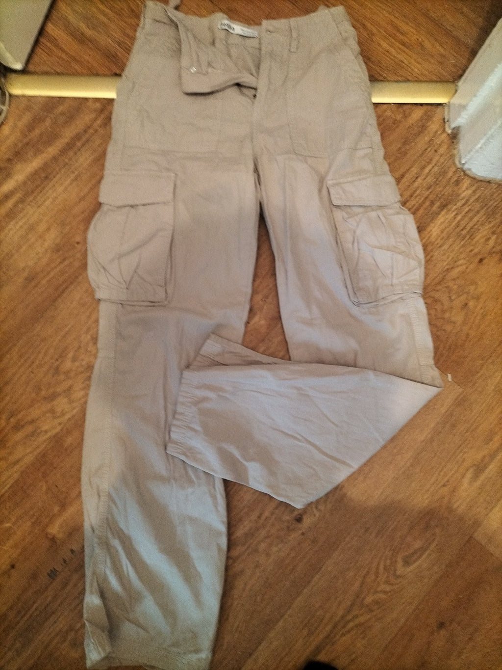 Ladies Bershka Size 8 Beige Cargo Straight Trousers