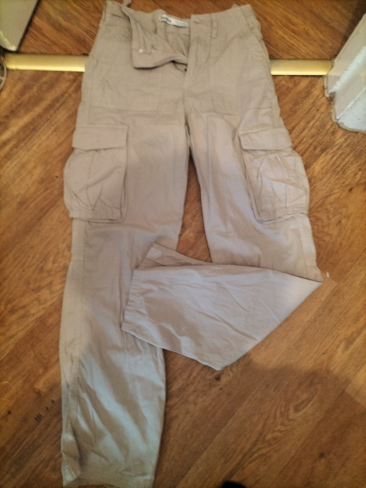 Ladies Bershka Size 8 Beige Cargo Straight Trousers