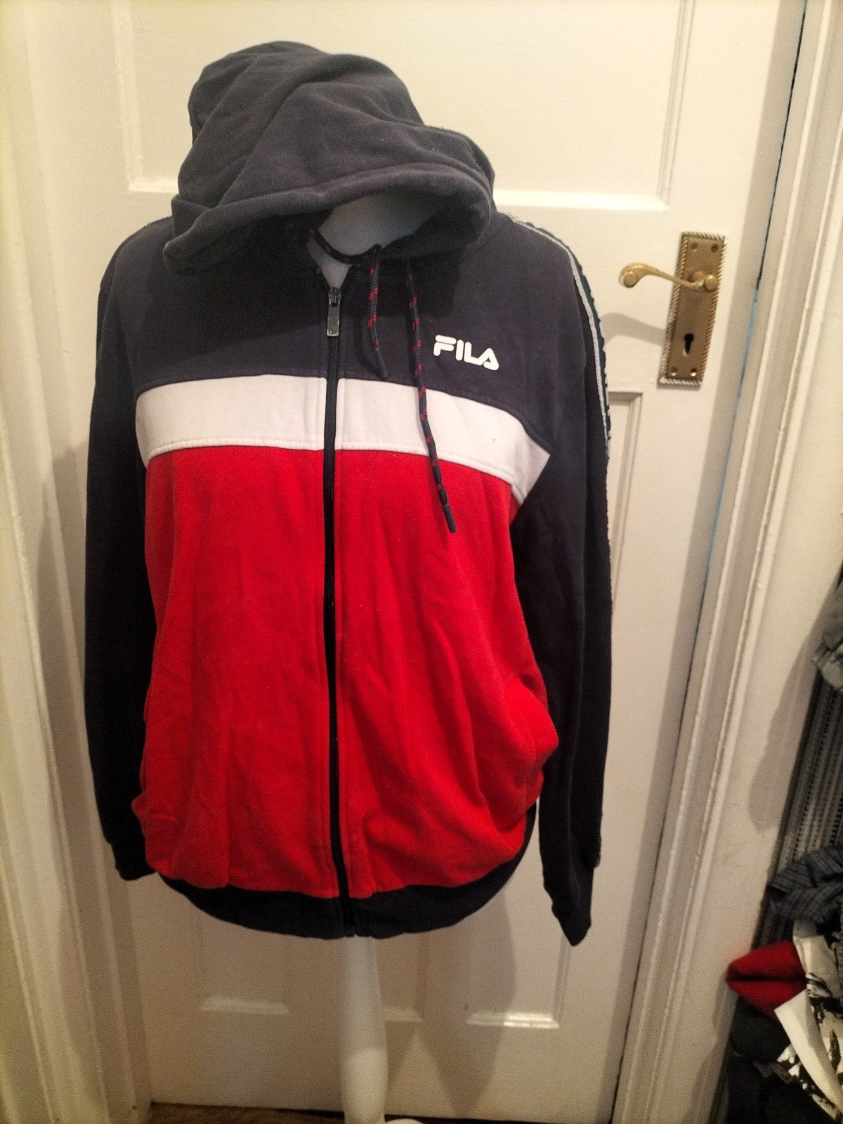 Mens Fila Size M Navy And Red Full Zip Hoodie Bobbling