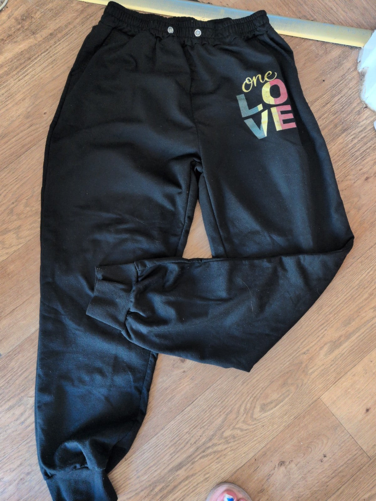 XL Ladies Black Elasticated Joggers (One Love) *