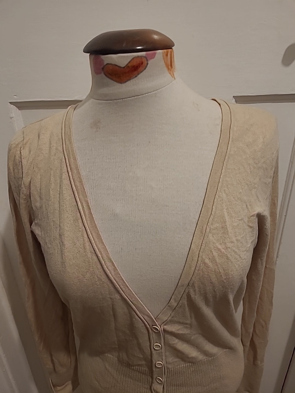 Ladies Next Size 14 Beige Long Sleeved V Neck Cardigan