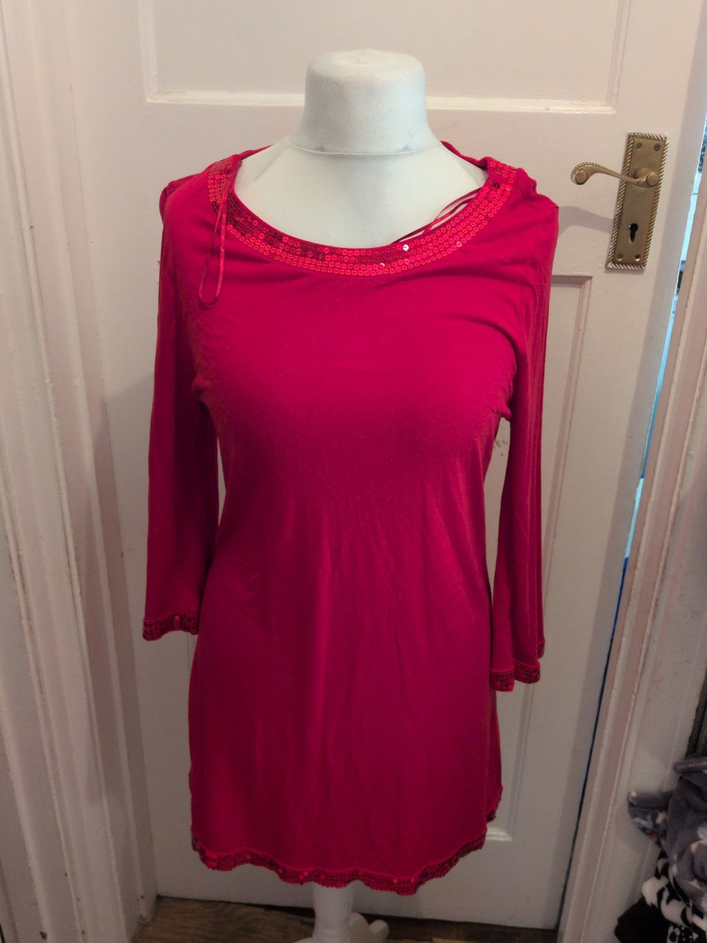 Papaya 18 Red Long Sleeve With Sequin Longline Blouse