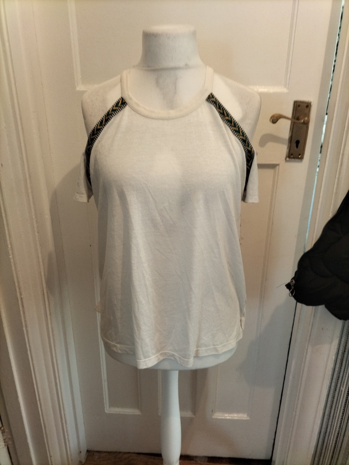 Ladies Size Large White Green And Yellow Sleeveless Cowl Neck Top