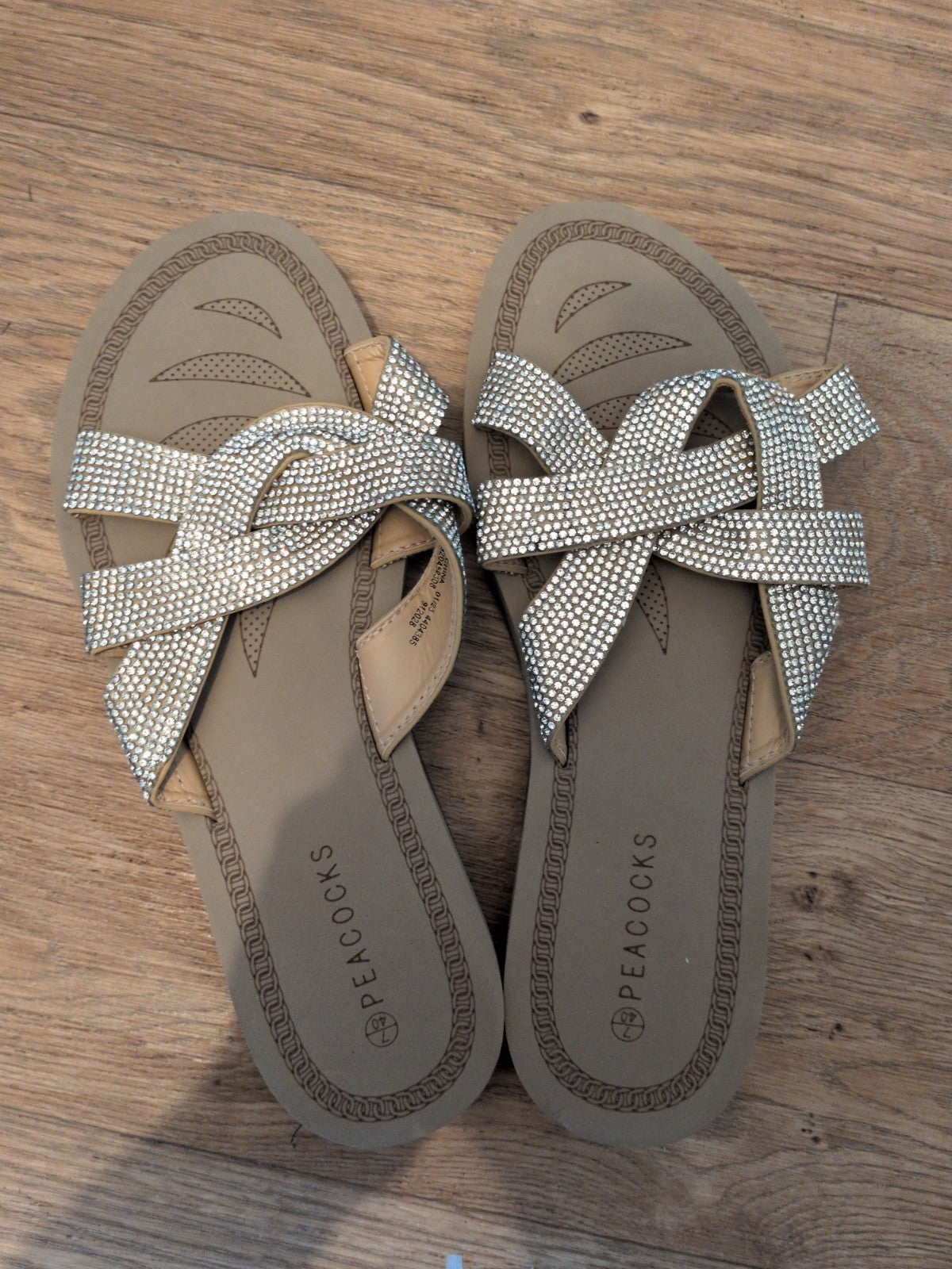 Peacocks 7 Beige And Silver Diamante Sandals