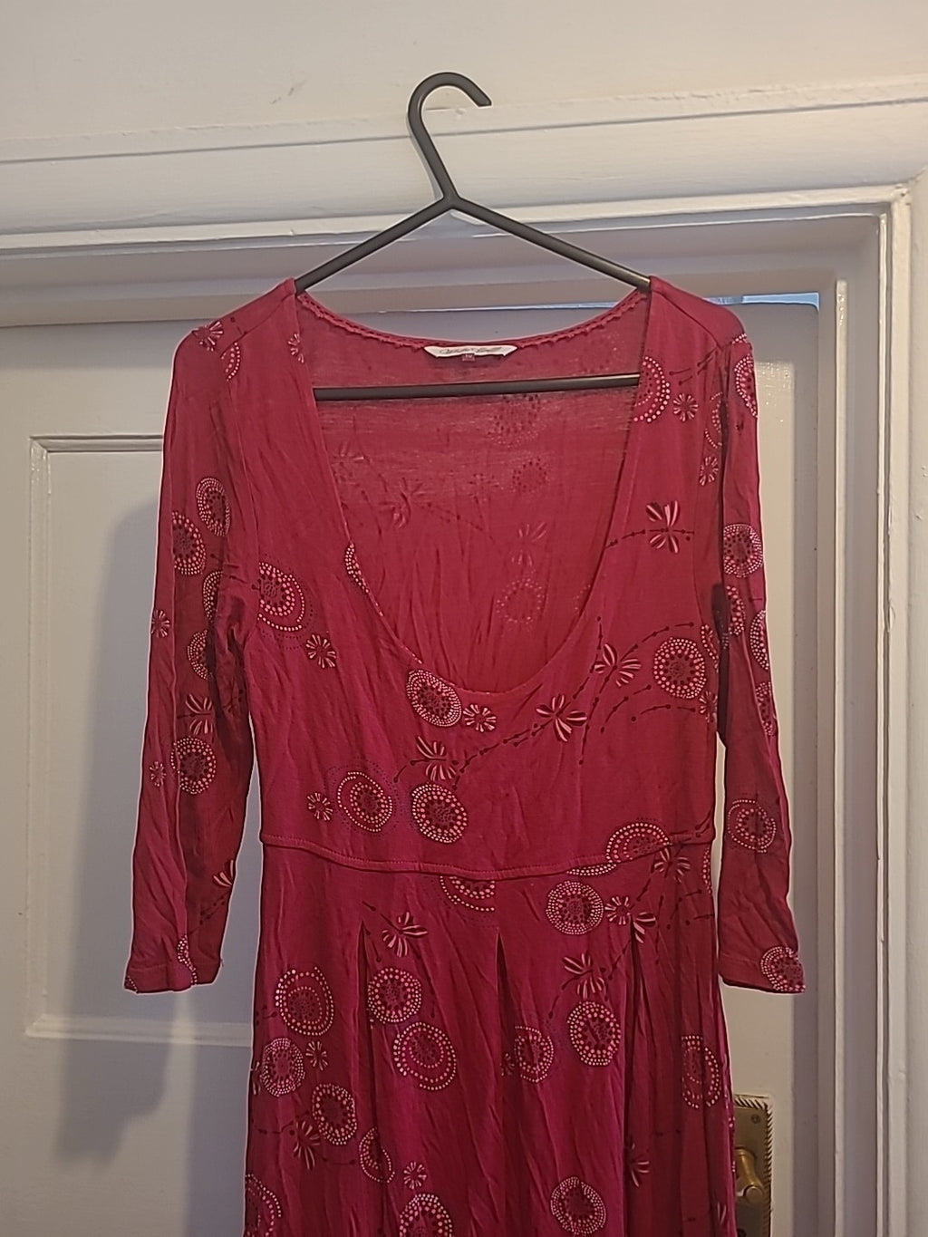 Ladies White Stuff Size 10 Red Mid Sleeved Scoop Neck Dress