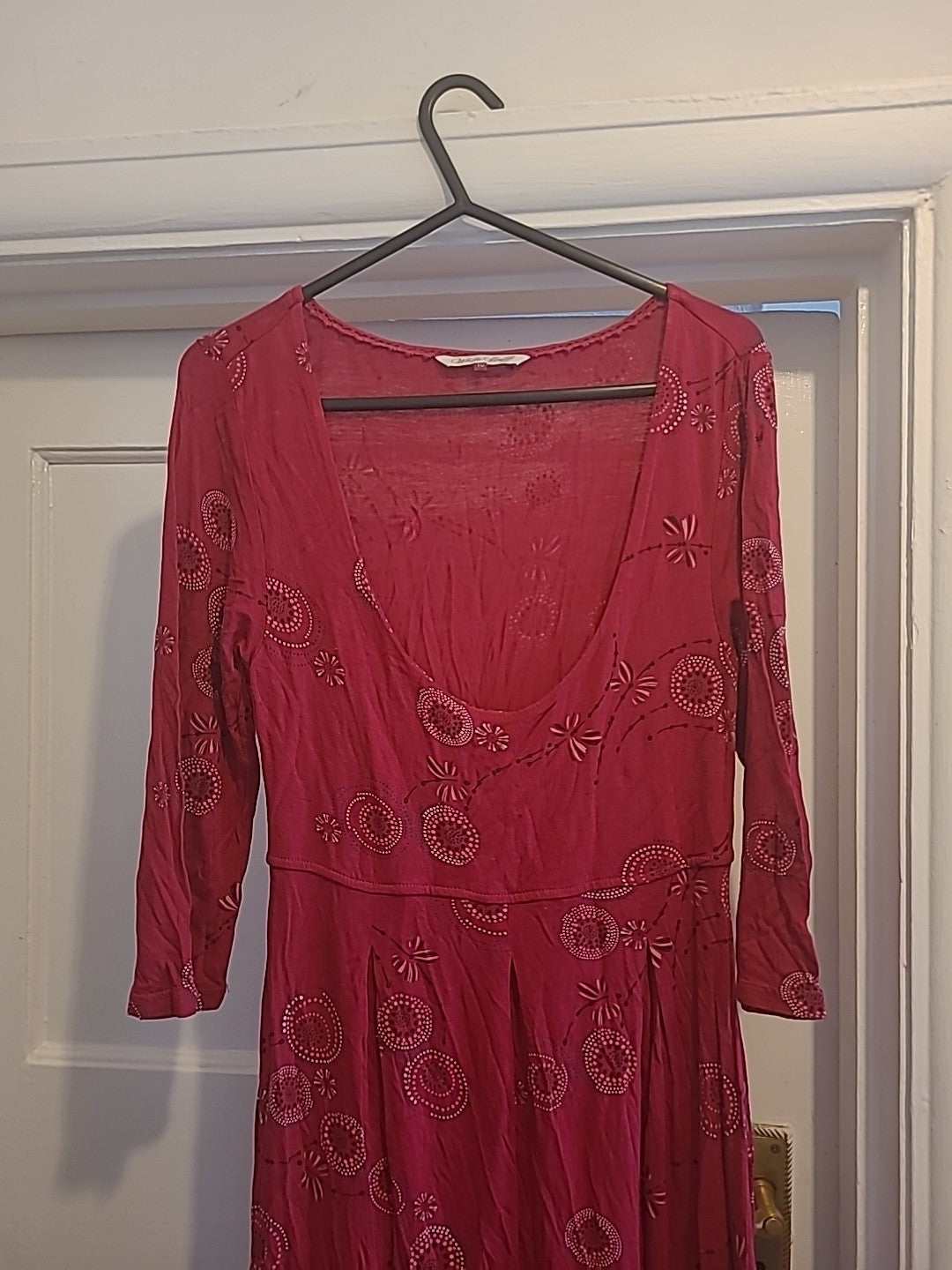 Ladies White Stuff Size 10 Red Mid Sleeved Scoop Neck Dress