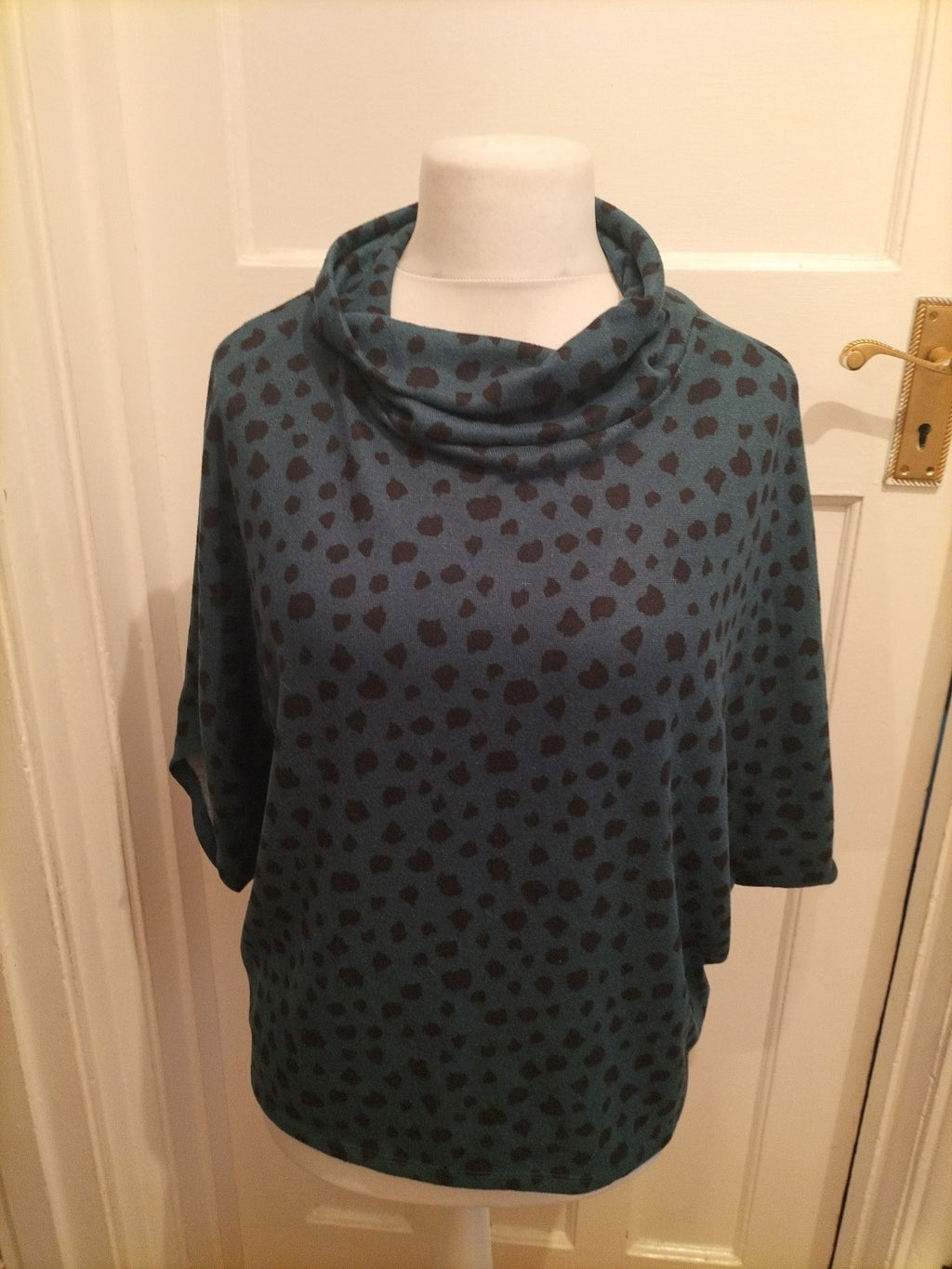 Apricot 12 Green And Black High Neck Poncho Jumper