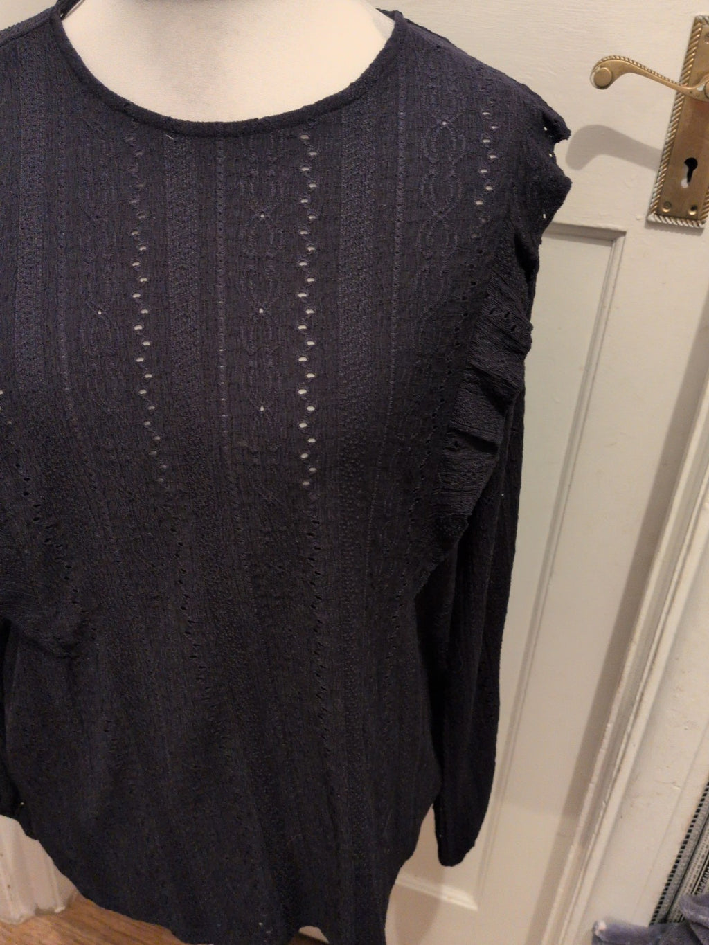F&F 18 Navy Patterned Material Long Sleeve Blouse